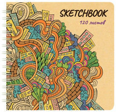 Альбом для зарисовок Silwerhof 120л. 200х200мм крафт твердый переплет гребень