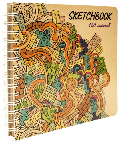 Альбом для зарисовок Silwerhof 120л. 200х200мм крафт твердый переплет гребень