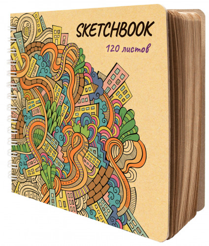 Альбом для зарисовок Silwerhof 120л. 200х200мм крафт твердый переплет гребень