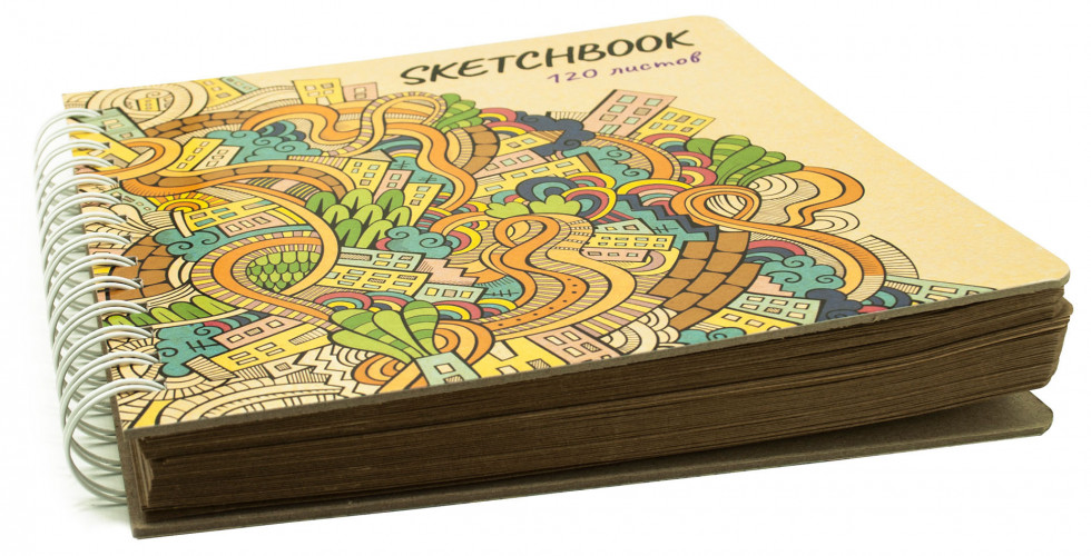 Альбом для зарисовок Silwerhof 120л. 200х200мм крафт твердый переплет гребень