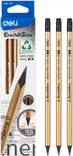 Карандаши ч/г Deli EC018-HB Enovation HB трехгран. пластик карт.кор. (12шт) ластик