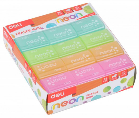 Ластик Deli EH01000 39х27х12мм ассорти/неон