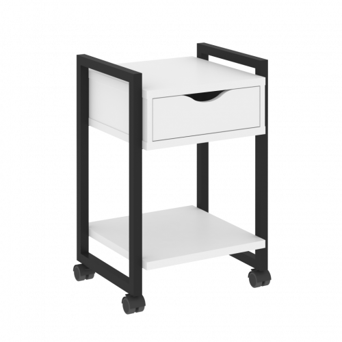 Loft Тумба на колесных опорах с ящиком и полкой VR.L-T1.K Белый бриллиант/Чёрный металл 500*460*767