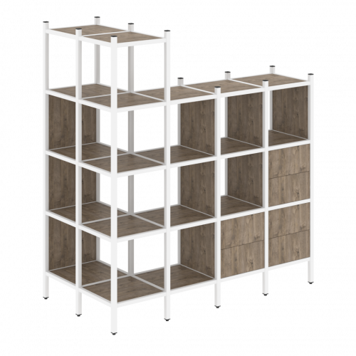 Loft Угловой внешний стеллаж наборный VR.L-57 Тиквуд тёмный/Белый металл 862*1694*1869