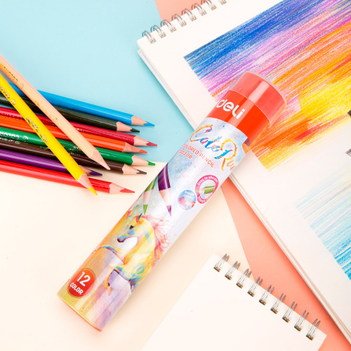 Карандаши цв. Deli EC00308 ColoRun трехгран. тополь 12цв. мет.туб. (12шт)
