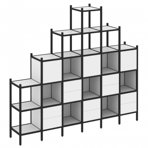 Loft Прямой стеллаж наборный VR.L-24 Белый бриллиант/Чёрный металл 2526*446*2280