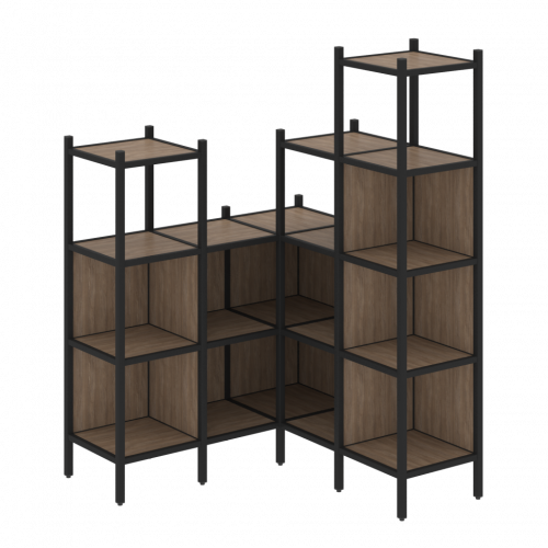 Loft Угловой внутренний стеллаж наборный VR.L-39 Дуб аризона/Чёрный металл 1278*1278*1869