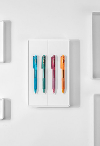 Набор ручек гелев. автоматическая Deli Nusign (NS561-P) ассорти черн. черн. кор.карт. (12шт) линия 0.5мм резин. манжета