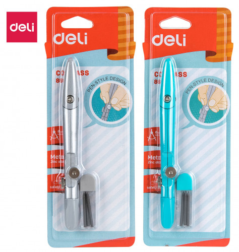 Циркуль Deli E8607 корпус ассорти металл в компл.:набор грифелей