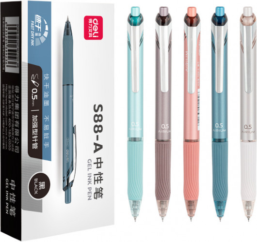 Ручка гелев. автоматическая Deli S88-A ассорти черн. черн. линия 0.5мм резин. манжета