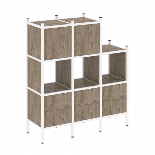 Loft Прямой стеллаж наборный VR.L-15 Тиквуд тёмный/Белый металл 1278*446*1458