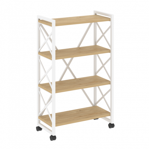 Loft Стеллаж на колесных опорах-4 полки VR.L-MST.K-4.8 Тиквуд светлый/Белый металл 800*400*1334