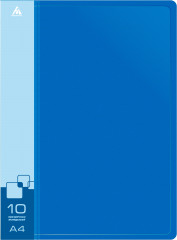 Папка с 10 прозр.вклад. Бюрократ -BPV10BLUE A4 пластик 0.6мм торц.карм с бум. встав синий
