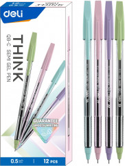 Набор ручек шариков. Deli Think EQ8-C ассорти/прозрачный d=0.5мм син. черн. (12шт)
