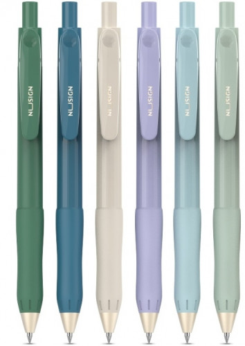 Набор ручек гелев. автоматическая Deli Nusign (NS576-BK-P) ассорти черн. черн. кор.карт. (12шт) линия 0.5мм резин. манжета