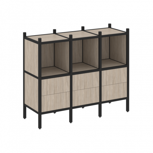 Loft Прямой стеллаж наборный VR.L-07 Дуб аттик/Чёрный металл 1278*446*1047