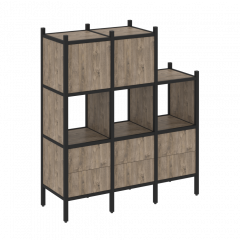 Loft Прямой стеллаж наборный VR.L-15 Тиквуд тёмный/Чёрный металл 1278*446*1458