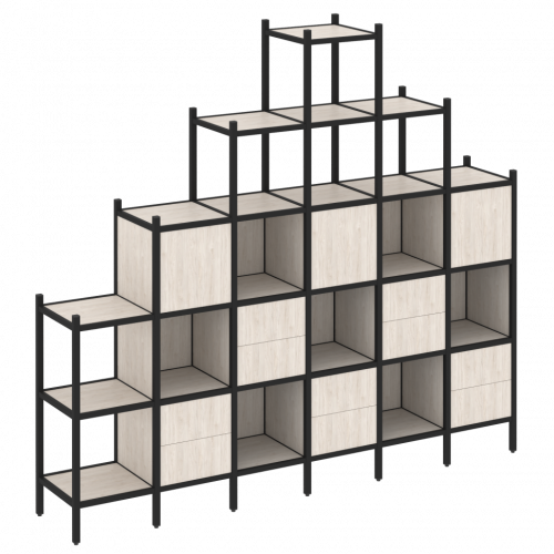 Loft Прямой стеллаж наборный VR.L-24 Денвер светлый/Чёрный металл 2526*446*2280