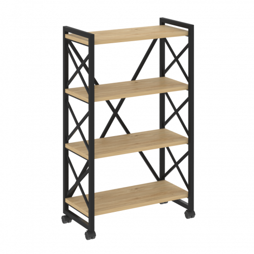 Loft Стеллаж на колесных опорах-4 полки VR.L-MST.K-4.8 Тиквуд светлый/Чёрный металл 800*400*1334