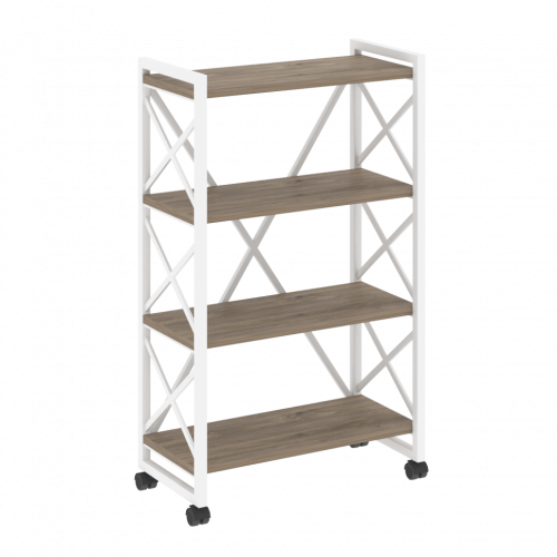 Loft Стеллаж на колесных опорах-4 полки VR.L-MST.K-4.8 Тиквуд тёмный/Белый металл 800*400*1334