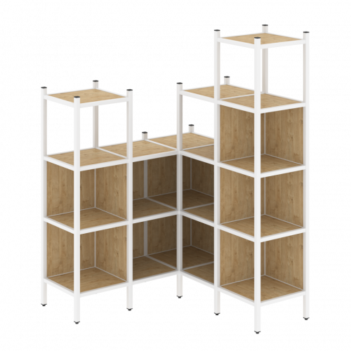 Loft Угловой внутренний стеллаж наборный VR.L-39 Тиквуд светлый/Белый металл 1278*1278*1869