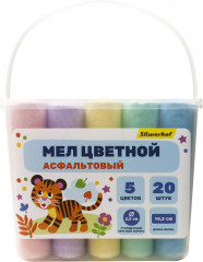 Мел цветной асфальтовый Silwerhof Веселые друзья кругл. 5цв. (20шт) пласт.вед.
