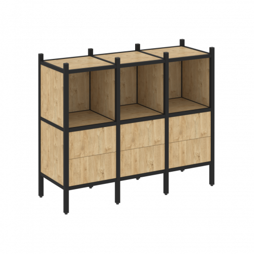 Loft Прямой стеллаж наборный VR.L-07 Тиквуд светлый/Чёрный металл 1278*446*1047