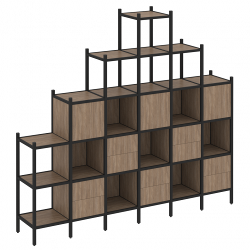 Loft Прямой стеллаж наборный VR.L-24 Дуб аризона/Чёрный металл 2526*446*2280