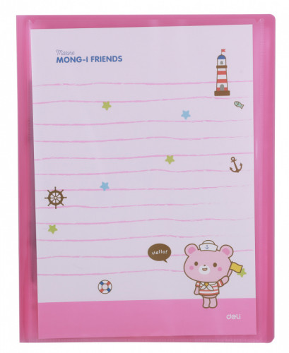 Папка с 10 прозр.вклад. Deli EB02842 A4 полипропилен 0.4мм карм.на лиц.стор. прозрачный/розовый