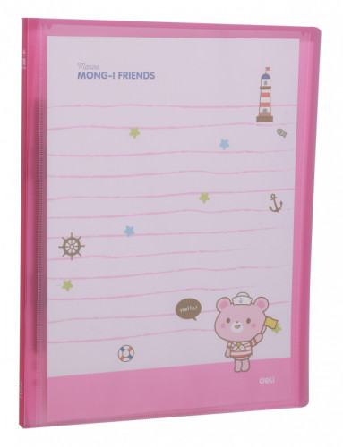 Папка с 10 прозр.вклад. Deli EB02842 A4 полипропилен 0.4мм карм.на лиц.стор. прозрачный/розовый