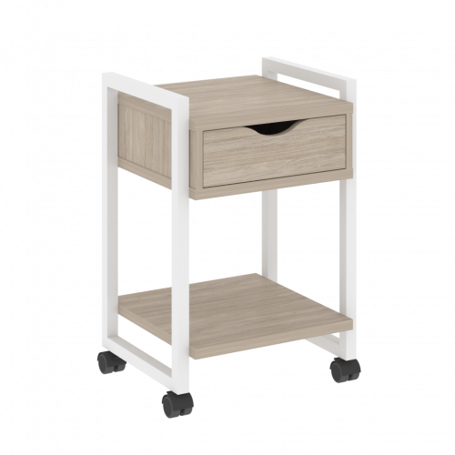 Loft Тумба на колесных опорах с ящиком и полкой VR.L-T1.K Дуб аттик/Белый металл 500*460*767