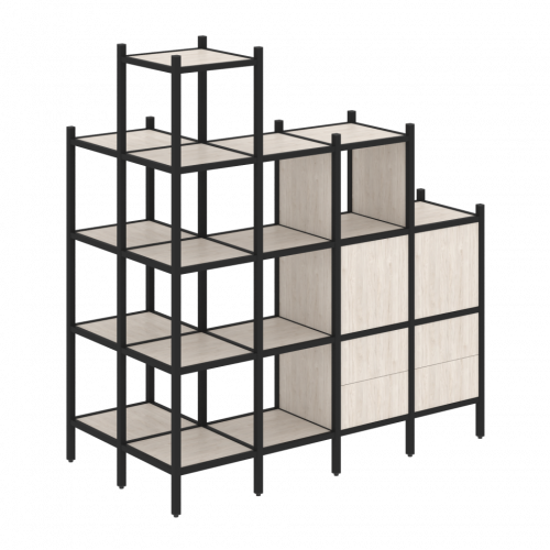 Loft Угловой внешний стеллаж наборный VR.L-58 Денвер светлый/Чёрный металл 862*1694*1869