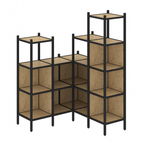 Loft Угловой внутренний стеллаж наборный VR.L-39 Тиквуд светлый/Чёрный металл 1278*1278*1869