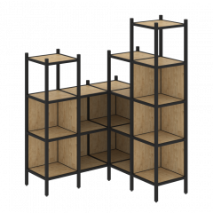 Loft Угловой внутренний стеллаж наборный VR.L-39 Тиквуд светлый/Чёрный металл 1278*1278*1869