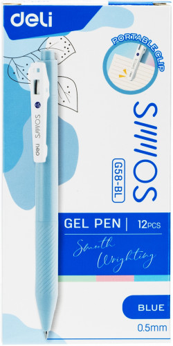 Набор ручек гелев. автоматическая Deli (EG58-BL-P) ассорти d=0.5мм син. черн. кор.карт. (12шт) резин. манжета