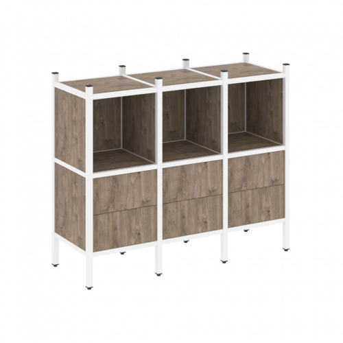 Loft Прямой стеллаж наборный VR.L-07 Тиквуд тёмный/Белый металл 1278*446*1047