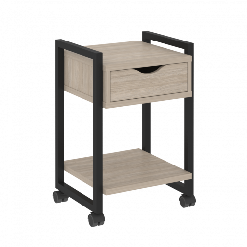 Loft Тумба на колесных опорах с ящиком и полкой VR.L-T1.K Дуб аттик/Чёрный металл 500*460*767