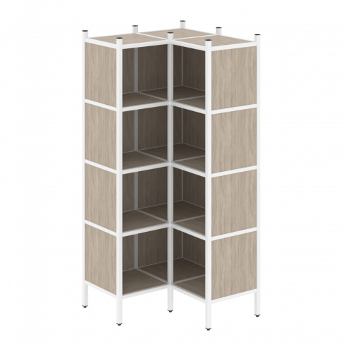Loft Угловой внутренний стеллаж наборный VR.L-31 Дуб аттик/Белый металл 862*862*1869