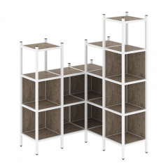 Loft Угловой внутренний стеллаж наборный VR.L-39 Тиквуд тёмный/Белый металл 1278*1278*1869