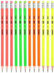 Карандаш ч/г Deli EU51600 Neon HB трехгран. тополь карт.кор. (12шт) ластик