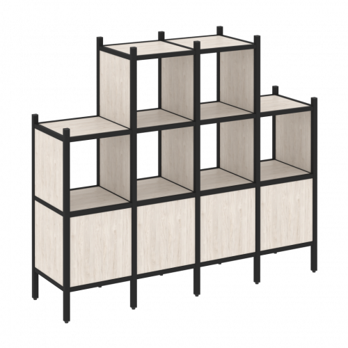 Loft Прямой стеллаж наборный VR.L-16 Денвер светлый/Чёрный металл 1694*446*1458