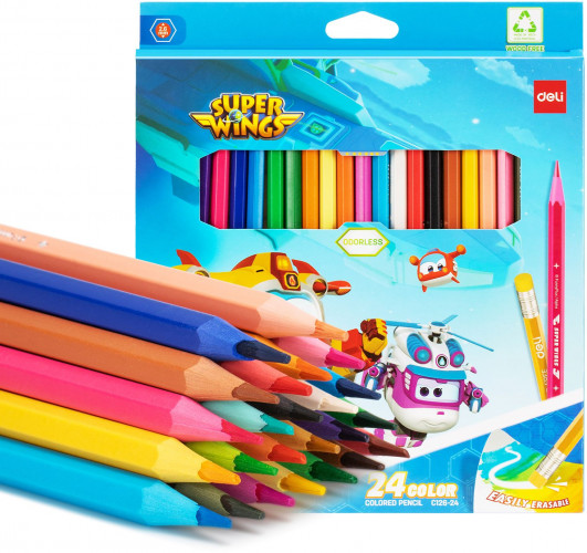 Карандаши цв. Deli EC126-24 Super Wings шестигран. пластик кор.европод. (24шт)