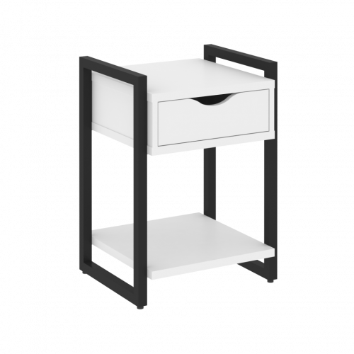 Loft Тумба на регулируемых опорах с ящиком и полкой VR.L-T1.O Белый бриллиант/Чёрный металл 500*460*719