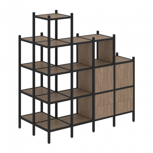 Loft Угловой внешний стеллаж наборный VR.L-58 Дуб аризона/Чёрный металл 862*1694*1869