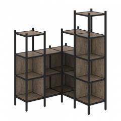Loft Угловой внутренний стеллаж наборный VR.L-39 Тиквуд тёмный/Чёрный металл 1278*1278*1869