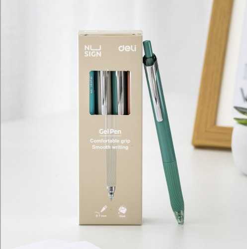 Набор ручек гелев. автоматическая Deli (A616-P) ассорти черн. черн. кор.карт. (12шт) линия 0.38мм