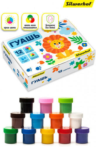 Гуашь Silwerhof Веселые друзья 12цв. бан. 10мл. картон.кор.