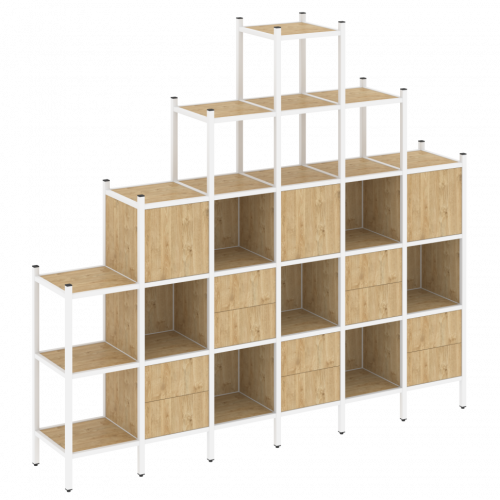 Loft Прямой стеллаж наборный VR.L-24 Тиквуд светлый/Белый металл 2526*446*2280