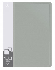 Папка с 100 прозр.вклад. Бюрократ -BPVN100GREY A4 пластик 0.8мм торц.карм с бум. встав серый