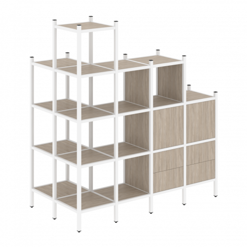 Loft Угловой внешний стеллаж наборный VR.L-58 Дуб аттик/Белый металл 862*1694*1869